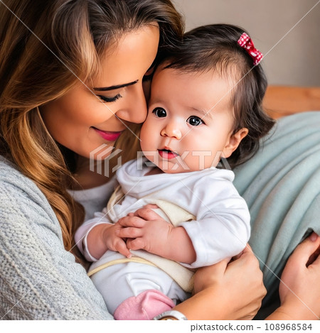 Gentle cute mom with baby. Gentle cute mom with baby. 108968584