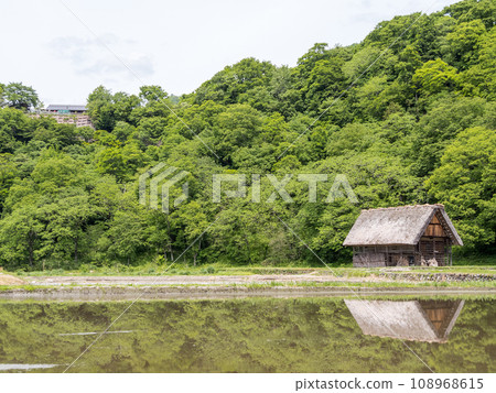 [Shirakawa-go] Walking through the gassho-zukuri village before rice planting 108968615