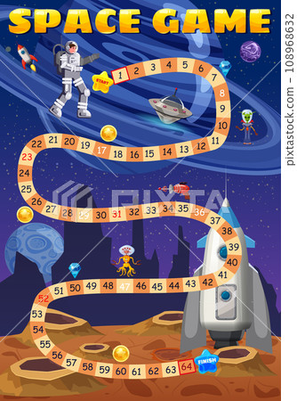 Design Space Boardgame astronaut, spaceship, rocket, UFO, step boardgame path 108968632