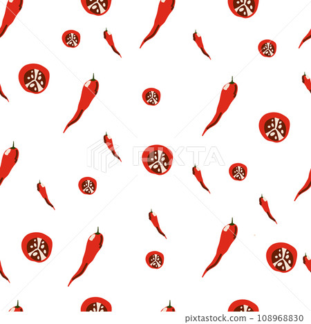 Chilli seamless pepper pattern hand drawn Chilli seamless pepper pattern hand drawn 108968830