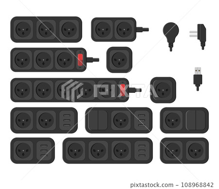 power outlet plug extension strip israeli type h set vector flat illustration 108968842