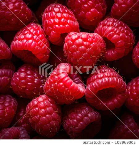 Plush Red Raspberries Clustered in Abundance. AI generation 108969002
