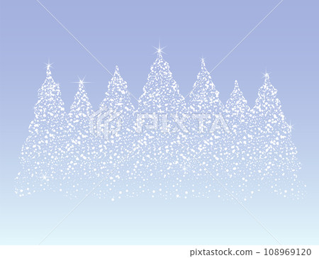 樹木的輪廓與閃閃發光的雪花。藍色背景 108969120