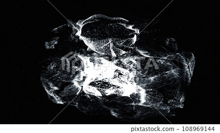Digital animation of white moving particles forming the email icon on black background. Animation. Technology and internet backdrop. 108969144