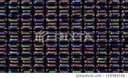 Abstract animation of colorful digital folders with flickering digits of business, finance, technology or marketing on display screen. Animation. Big data on LED panel Abstract animation of colorful digital folders with flickering digits of business, finance, technology or marketing on display screen. Animation. Big data on LED panel 108969166