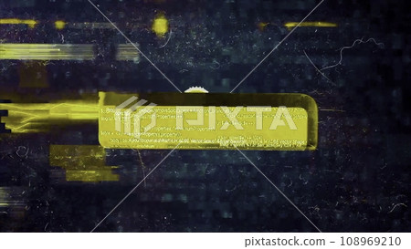 Abstract animation of golden usb flash drive with virus inserting in the laptop and hacking the factory system. Hacking software. 108969210