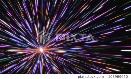 Lines radiate from bright point. Animation. Beautiful bright dot emits multicolored rays of light. Colorful rays radiate from white star in outer space Lines radiate from bright point. Animation. Beautiful bright dot emits multicolored rays of light. Colorful rays radiate from white star in outer space 108969650