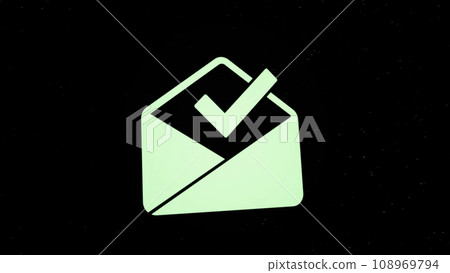 Abstract animation of the email icon decaying into multicolored moving particles on black background. Animation. Technology and internet backdrop. 108969794