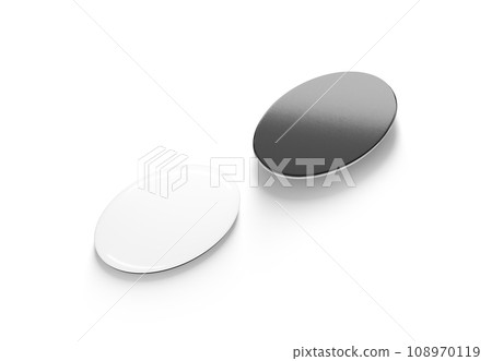 Blank black and white ellipse fridge magnet mockup, side view Blank black and white ellipse fridge magnet mockup, side view 108970119