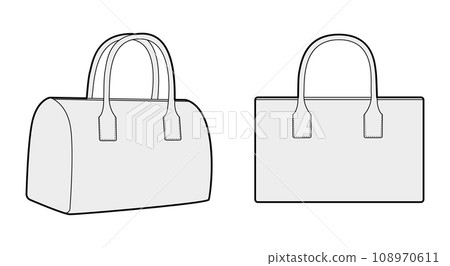 Mini Bowling Tote silhouette bag. Fashion accessory technical illustration. Vector satchel front 3-4 view for Men, women 108970611