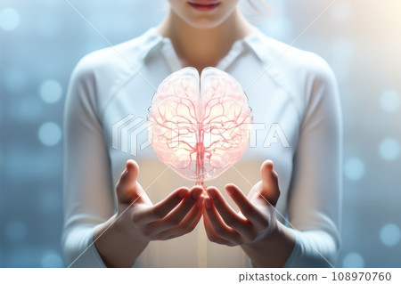 ai global network technology hologram of the human brain in human hands. in a sci-fi futuristic concept, touch AI, AI as helping man to modernize system communication with the whole world. ai global network technology hologram of the human brain in human hands. in a sci-fi futuristic concept, touch AI, AI as helping man to modernize system communication with the whole world. 108970760