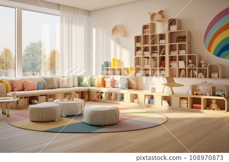 Stylish interior of a modern playroom in a kindergarten 108970873