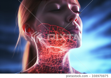 Woman holding hands on her neck. Throat sore concept. 3d Woman holding hands on her neck. Throat sore concept. 3d 108970875
