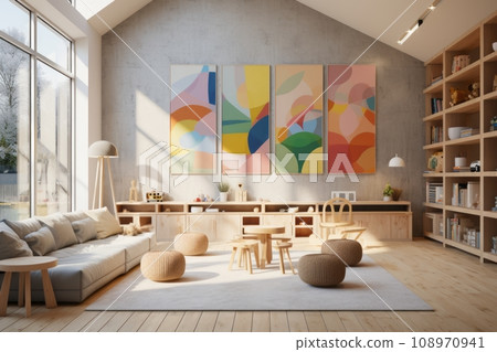 Stylish interior of a modern playroom in a kindergarten 108970941