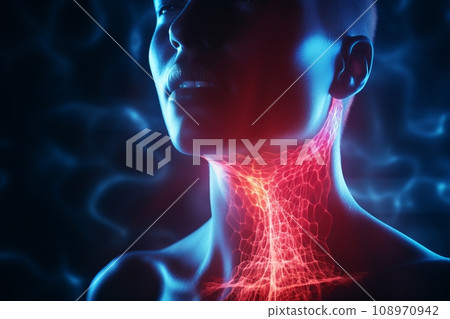 Sore throat 3D visualization of a painful area in the throat. Man sore throat Sore throat 3D visualization of a painful area in the throat. Man sore throat 108970942