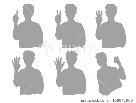 用手指顯示數字 1 到 5 的男性剪影集,灰色 用手指顯示數字 1 到 5 的男性剪影集,灰色 108971009