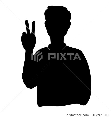 Silhouette illustration of a man making a peace sign showing the number 2 with his fingers Silhouette illustration of a man making a peace sign showing the number 2 with his fingers 108971013