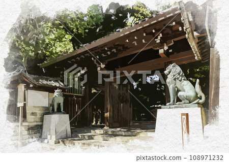 水彩風格東京九段靖國神社南門東京千代田區 水彩風格東京九段靖國神社南門東京千代田區 108971232