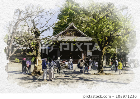 水彩風格 東京九段靖國神社 能劇團 東京千代田區 108971236