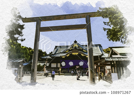 水彩風格東京九段靖國神社參拜殿東京千代田區 水彩風格東京九段靖國神社參拜殿東京千代田區 108971267
