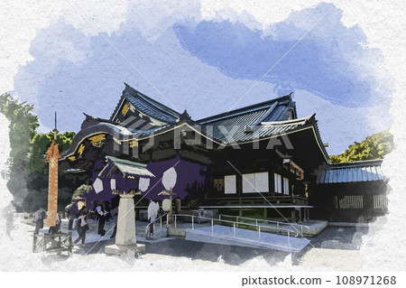水彩風格東京九段靖國神社參拜殿東京千代田區 108971268