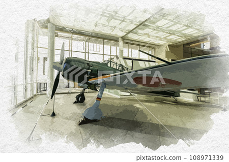 Watercolor painting style, Tokyo Kudan, Yasukuni Shrine, Yushukan, Type 0 carrier-based fighter, Chiyoda-ku, Tokyo Watercolor painting style, Tokyo Kudan, Yasukuni Shrine, Yushukan, Type 0 carrier-based fighter, Chiyoda-ku, Tokyo 108971339