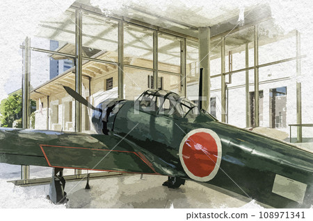 Watercolor painting style, Tokyo Kudan, Yasukuni Shrine, Yushukan, Type 0 carrier-based fighter, Chiyoda-ku, Tokyo Watercolor painting style, Tokyo Kudan, Yasukuni Shrine, Yushukan, Type 0 carrier-based fighter, Chiyoda-ku, Tokyo 108971341