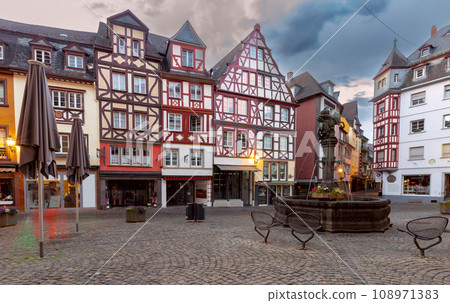 Facades of old traditional houses in the market square at dawn. Cochem. Germany. 108971383