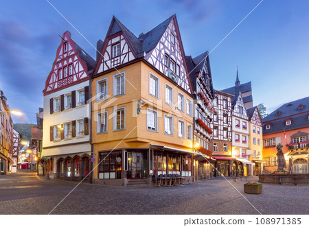 Facades of old traditional houses in the market square at dawn. Cochem. Germany. 108971385