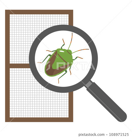 Illustration of a stink bug attached to a screen door 108971525