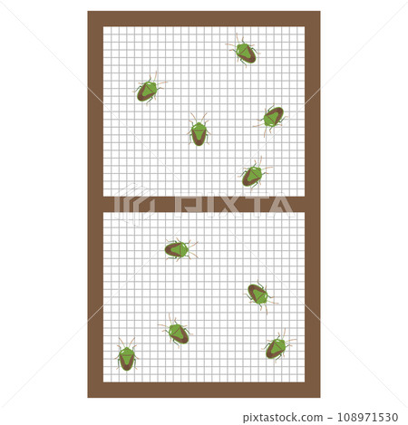 Illustration of a stink bug attached to a screen door 108971530