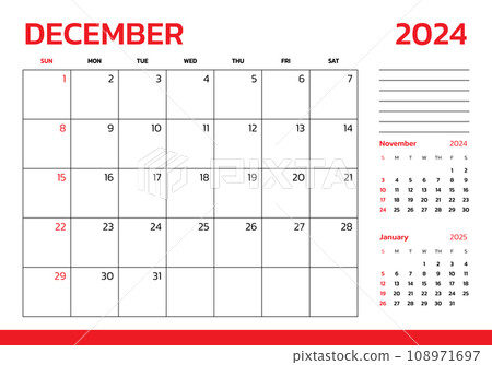 December 2024 Calendar. Week start on Sunday. Desk calendar 2024 design, simple and clean design, Wall calendar for print, digital calendar, Corporate design planner template vector. December 2024 Calendar. Week start on Sunday. Desk calendar 2024 design, simple and clean design, Wall calendar for print, digital calendar, Corporate design planner template vector. 108971697