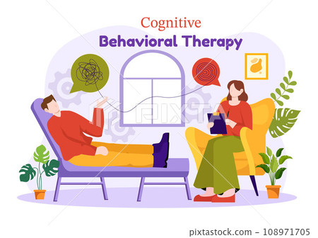 CBT or Cognitive Behavioural Therapy Vector Illustration with Person Manage their Problems Emotions, Depression or Mindset in Mental Health Background 108971705