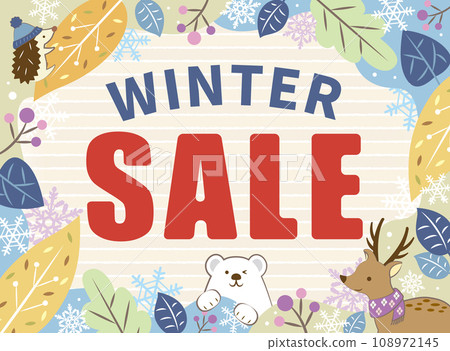 Winter sale frame with winter plants and animals Winter sale frame with winter plants and animals 108972145