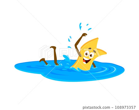 Cartoon cheerful tagliatelle corte pasta character on summer beach vacation and sports. Isolated vector macaroni personage swimming in sea or ocean waves, relax in the pool during summertime holidays 108973357