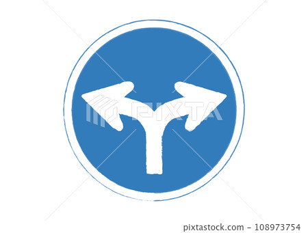 道路標誌 禁止在指定方向外行駛 指示標誌的手寫式插圖 只允許左轉和右轉 108973754