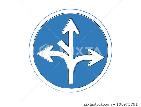 Road sign, no going in any direction other than the specified direction, hand-drawn illustration of a sign, go straight, turn left, turn right, dead end Road sign, no going in any direction other than the specified direction, hand-drawn illustration of a sign, go straight, turn left, turn right, dead end 108973761