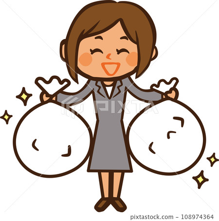 Cute illustration of a woman taking out the trash 108974364