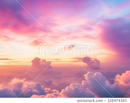 Dramatic amazing sky and clouds from above at sunset.Colorful pastel sky background 108974365