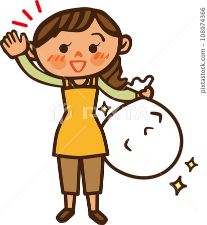 Cute illustration of a woman taking out the trash 108974366