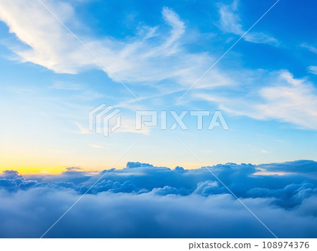 Dramatic amazing sky and clouds from above at sunset.Colorful pastel sky background 108974376