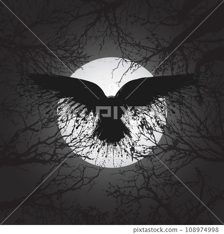 Raven night trees and moon Raven night trees and moon 108974998