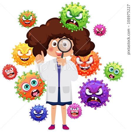 Scientist Examining Bacteria and Viruses with Magnifying Glass Scientist Examining Bacteria and Viruses with Magnifying Glass 108975227