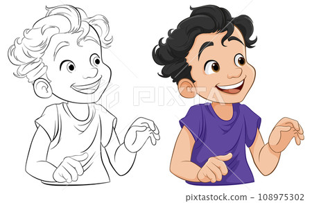 Smiling Half-Body Cartoon Boy Character Illustration Smiling Half-Body Cartoon Boy Character Illustration 108975302