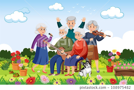 Joyful Retirees Entertaining with Music in the Park Joyful Retirees Entertaining with Music in the Park 108975482