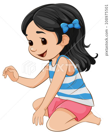 Smiling Cartoon Girl Sitting in Vector Illustration 108975501