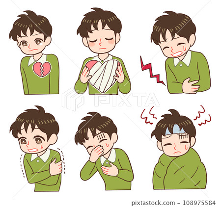 Illustration of a child who suffers from psychological trauma or becomes ill 108975584