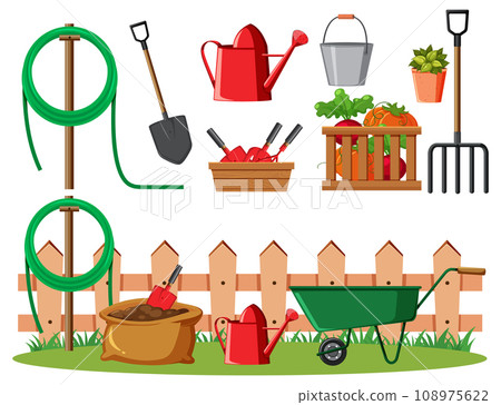 Colorful Set of Gardening Tools and Elements 108975622