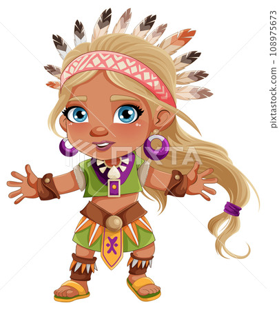 Cute female Native American cartoon character 108975673