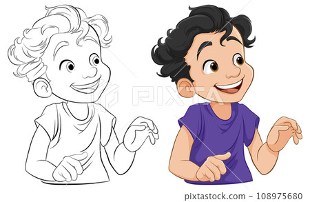 Smiling Half-Body Cartoon Boy Character Illustration Smiling Half-Body Cartoon Boy Character Illustration 108975680